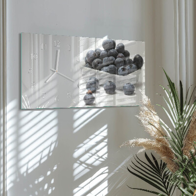 Glass wall clock horizontal Blueberries