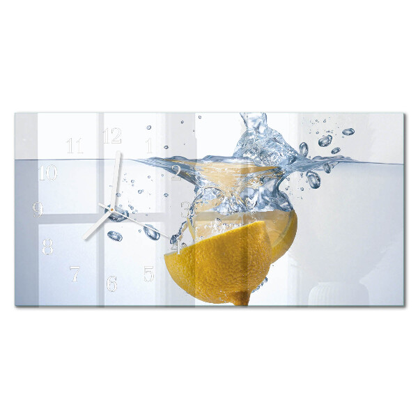 Rectangular glass clock horizontal A slice of lemon in water