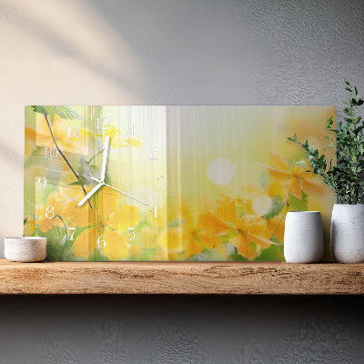 Horizontal rectangular wall clock Cut flowers