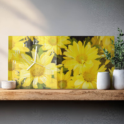 Rectangular glass clock horizontal Yellow flowers