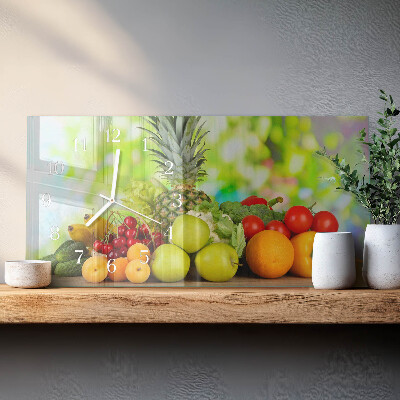 Horizontal rectangular wall clock Vegetables and fruits