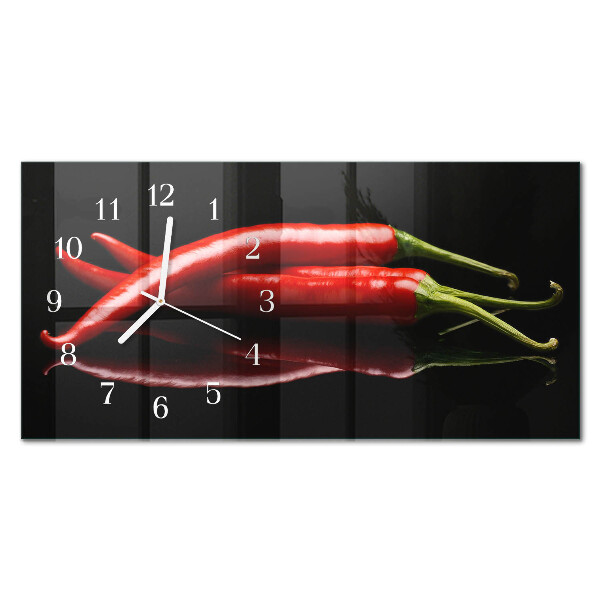 Rectangular glass clock horizontal Hot peppers