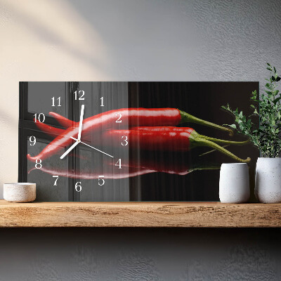 Rectangular glass clock horizontal Hot peppers
