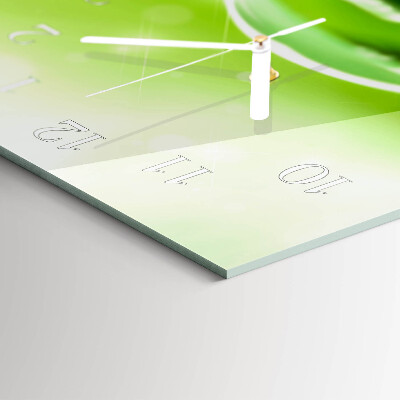 Rectangular glass clock horizontal Drops on a leaf