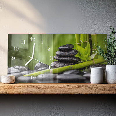 Rectangular glass clock horizontal Meditation stones