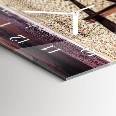 Glass wall clock horizontal Steps to the beach