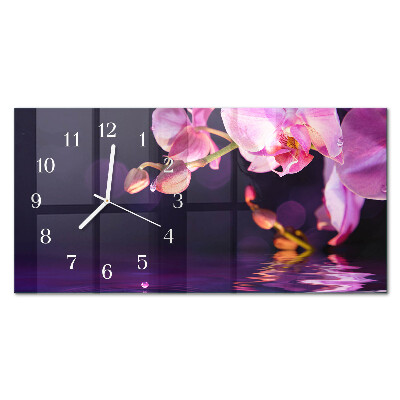 Rectangular glass clock horizontal Orchid orchid