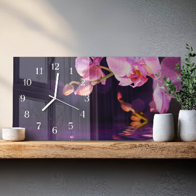 Rectangular glass clock horizontal Orchid orchid