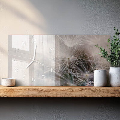 Glass wall clock horizontal Common dandelion