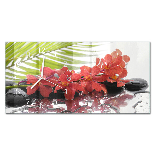 Rectangular glass clock horizontal Bouquets and stones