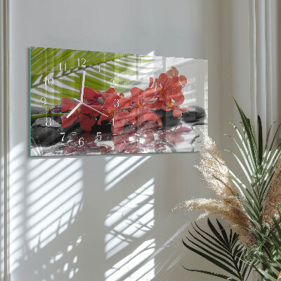Rectangular glass clock horizontal Bouquets and stones