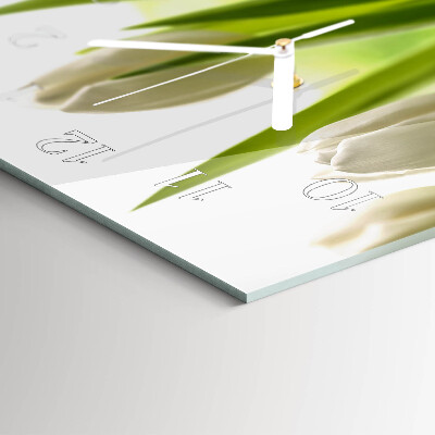Horizontal rectangular wall clock White tulips