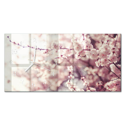 Rectangular glass clock horizontal Cherry blossoms