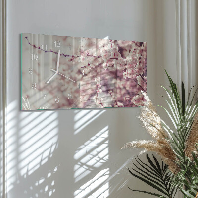 Rectangular glass clock horizontal Cherry blossoms