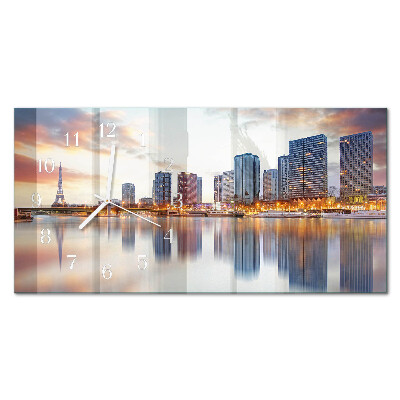 Rectangular glass clock horizontal Evening Paris