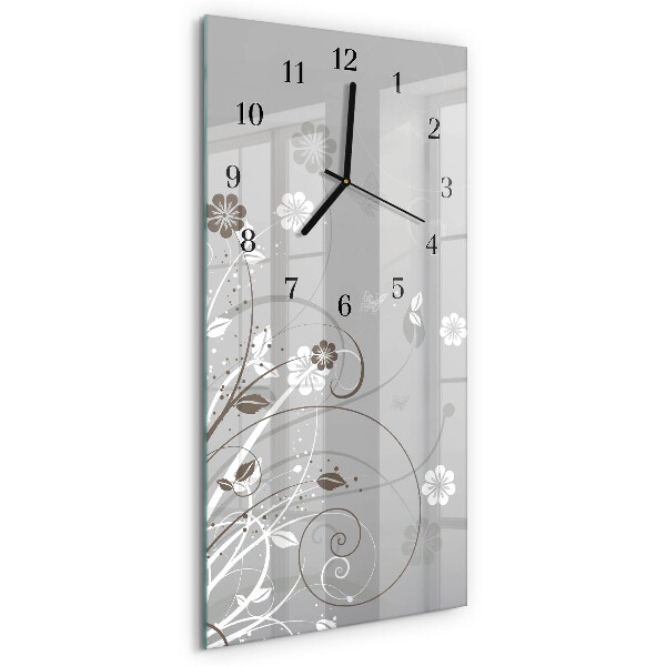 Glass wall clock vertical Flowers