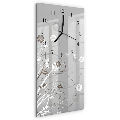Glass wall clock vertical Flowers