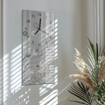 Glass wall clock vertical Flowers