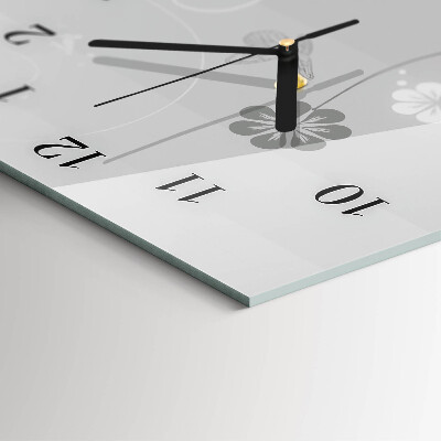 Glass wall clock vertical Flowers