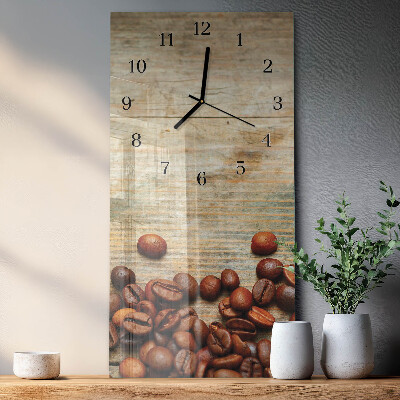 Glass wall clock vertical Wood with coffee beans