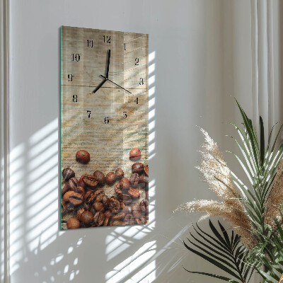 Glass wall clock vertical Wood with coffee beans
