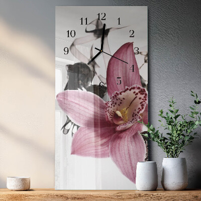 Glass wall clock vertical Orchid