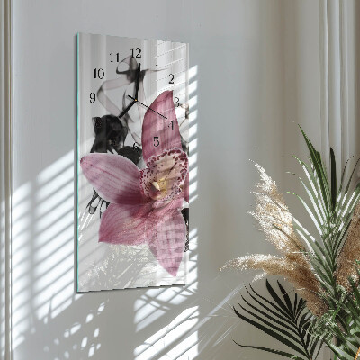Glass wall clock vertical Orchid