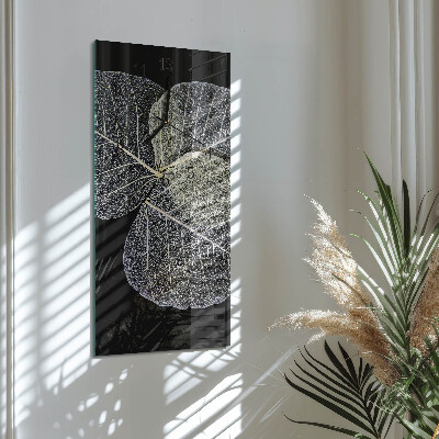 Glass wall clock vertical Plant leaves