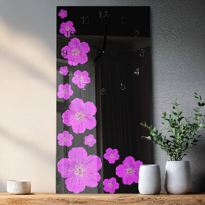 Glass wall clock vertical Flowers