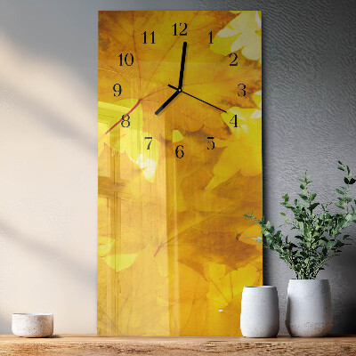 Glass clock vertical Leaves