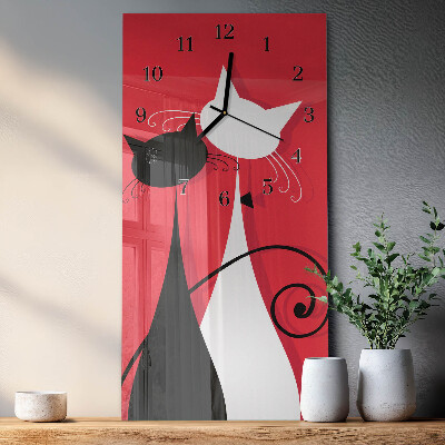 Glass wall clock vertical Cats