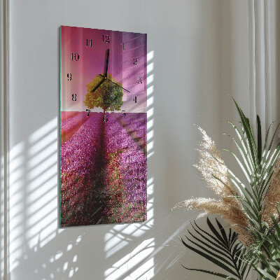 Glass wall clock vertical Lavender tree