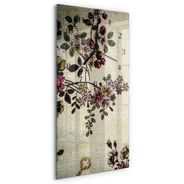 Glass clock vertical Floral pattern