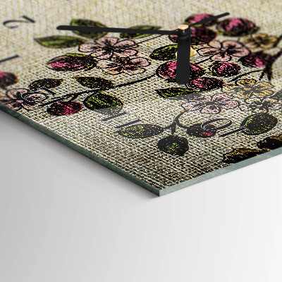 Glass clock vertical Floral pattern