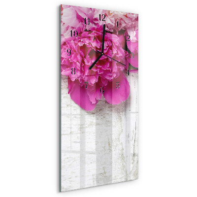 Glass clock vertical Peony