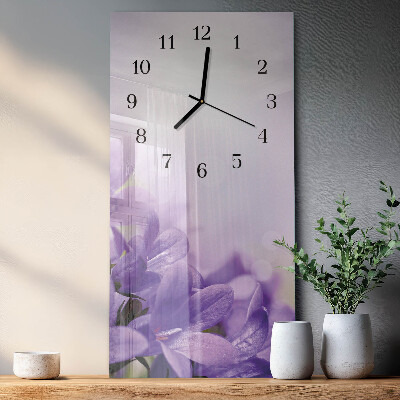 Glass wall clock vertical Flower