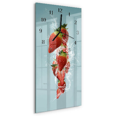 Glass wall clock vertical Strawberry
