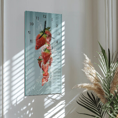 Glass wall clock vertical Strawberry