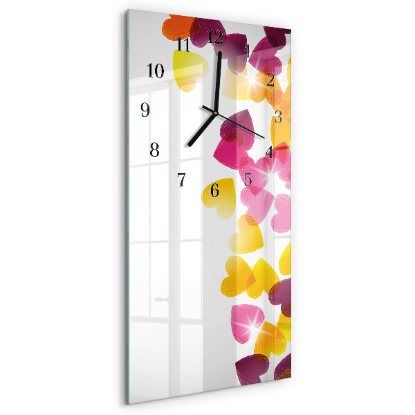 Glass clock vertical Colorful hearts
