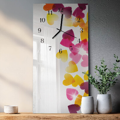 Glass clock vertical Colorful hearts