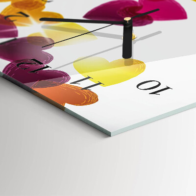 Glass clock vertical Colorful hearts