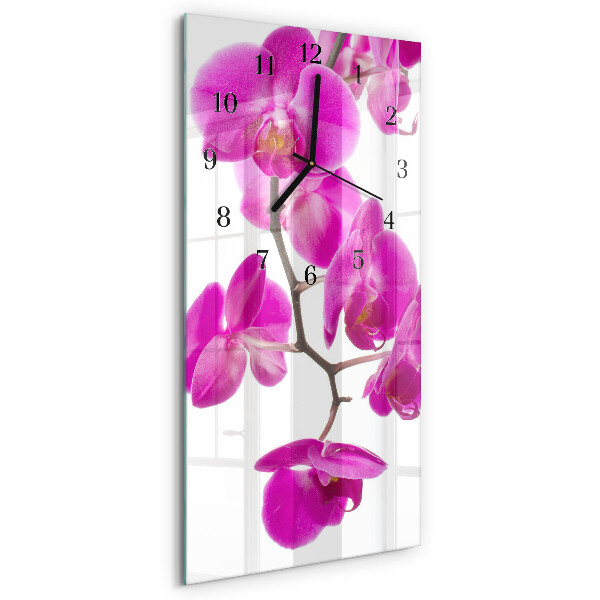 Glass wall clock vertical Orchids