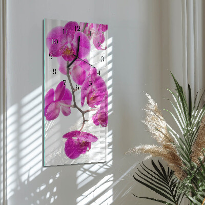 Glass wall clock vertical Orchids