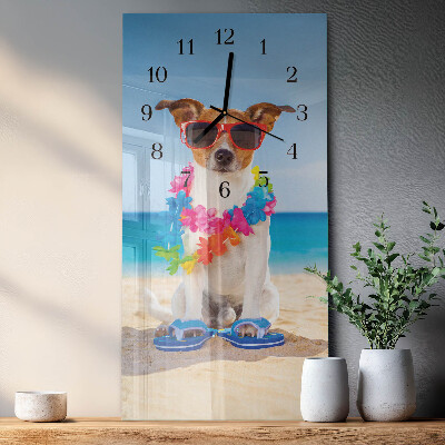 Glass wall clock vertical Dog