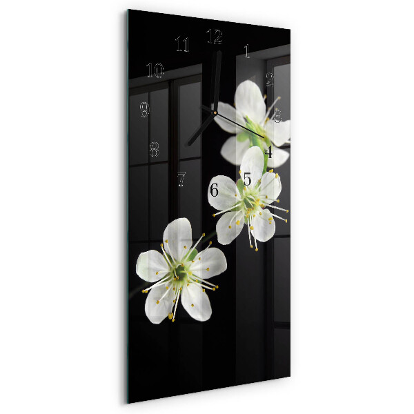 Glass clock vertical Flowers