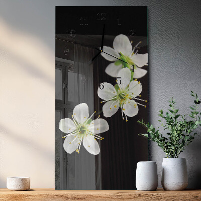 Glass clock vertical Flowers
