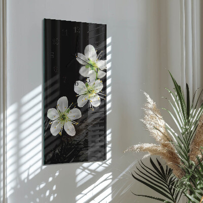 Glass clock vertical Flowers