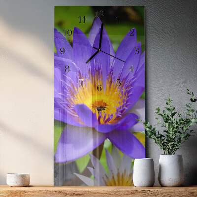 Glass wall clock vertical Flower