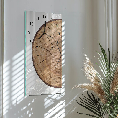 Glass wall clock vertical Wooden beams