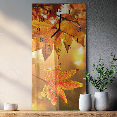 Glass wall clock vertical Leaves